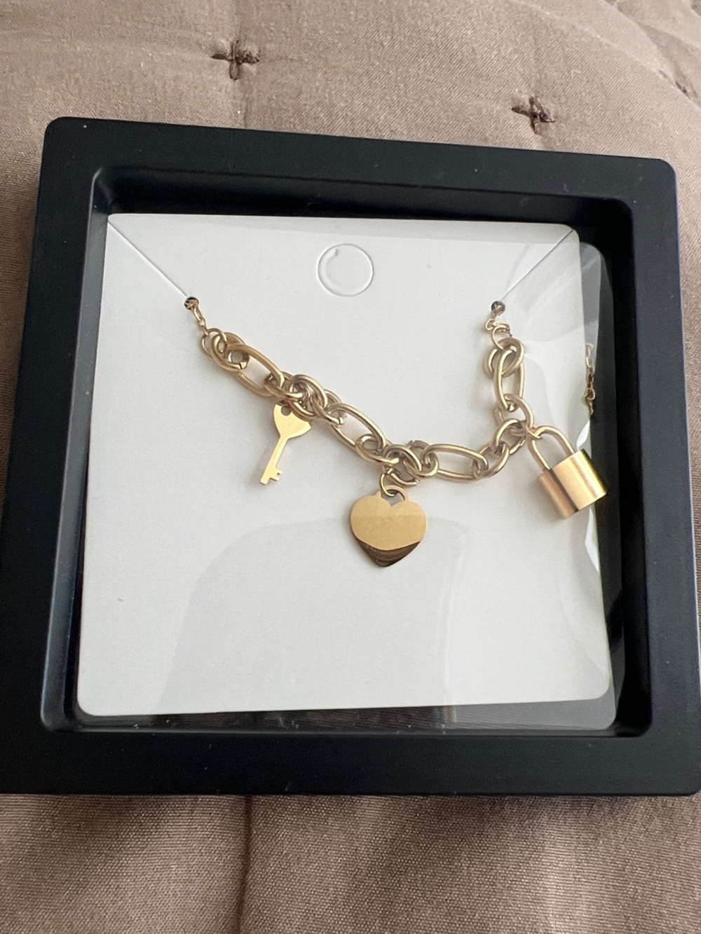 Gold-Tone Heart, Key & Padlock Charm Bracelet - Women Jewelry